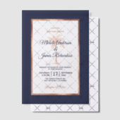 Tropical Navy Roos Gold Palm Tree Beach Wedding Vellum Uitnodigingen (Offset (Uitnodiging))