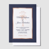 Tropical Navy Roos Gold Palm Tree Beach Wedding Vellum Uitnodigingen (Offset)