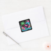 Tropical Neon Flamingo Vierkante Sticker (Envelop)