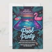 Tropical Neon Pool Party Birthday Kaart (Voorkant)