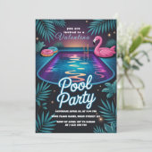 Tropical Neon Pool Party Birthday Kaart (Staand voorkant)