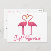 Tropical net getrouwd roze flamingo bruiloft aankondigingskaart (Voorkant / Achterkant)