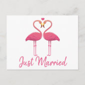 Tropical net getrouwd roze flamingo bruiloft aankondigingskaart (Voorkant)