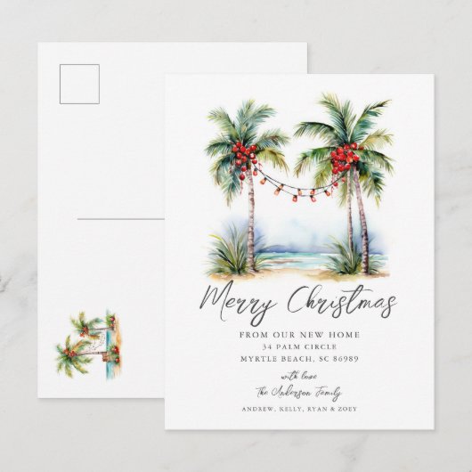 Tropical New Home Christmas Card Aankondigingskaart (Voorkant / Achterkant)