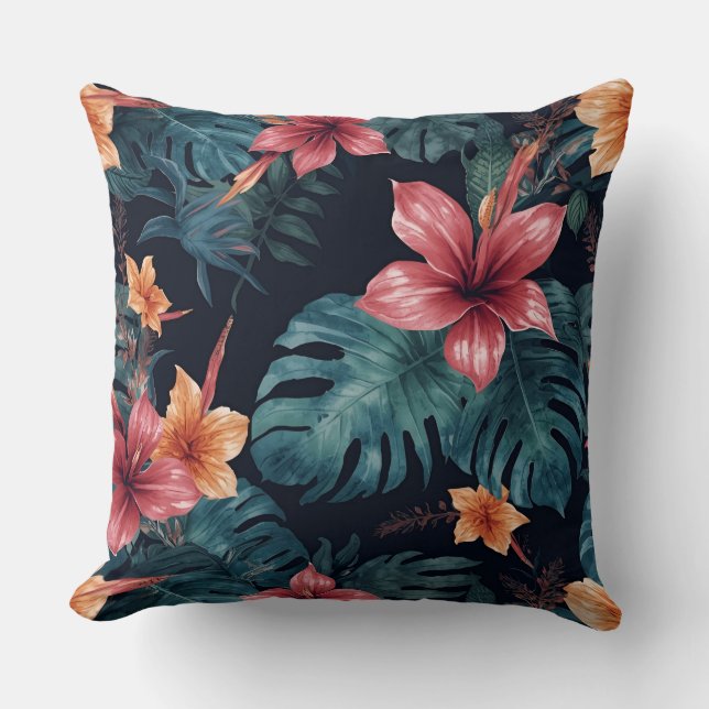 Tropical Night Blooms Vibrant Botanical Pattern Kussen (Voorkant)