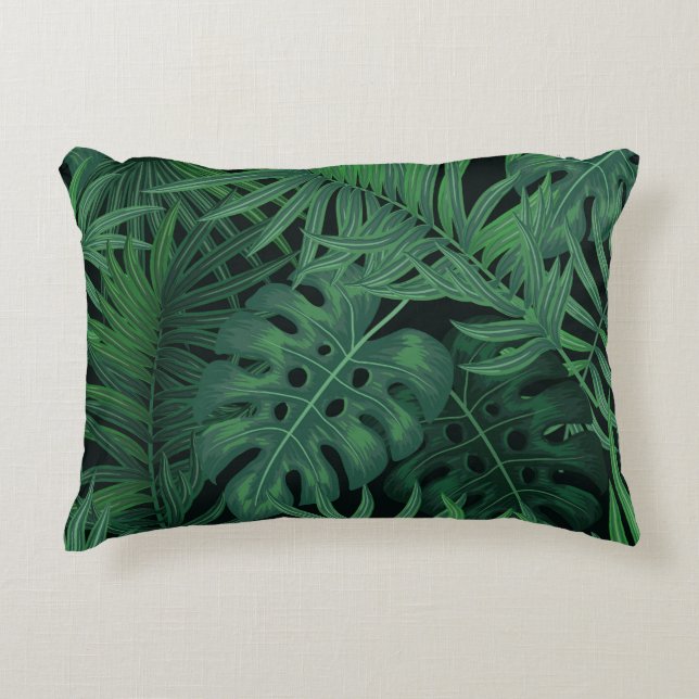 Tropical Night Green: Exotisch Plant Accent Kussen (Voorkant)