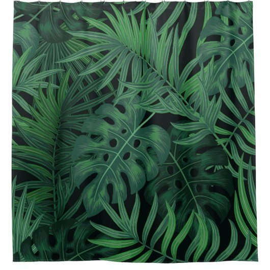 Tropical Night Green: Exotisch Plant Douchegordijn (Voorkant)