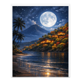 Tropical Night Paradise – Moonlit Beach  Foto Afdruk