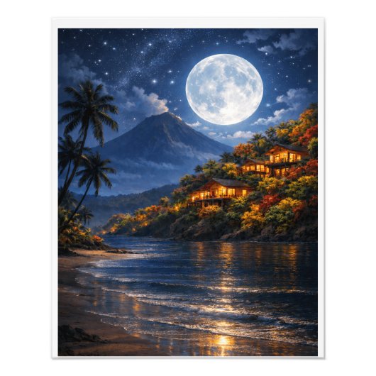 Tropical Night Paradise – Moonlit Beach  Foto Afdruk (Voorkant)