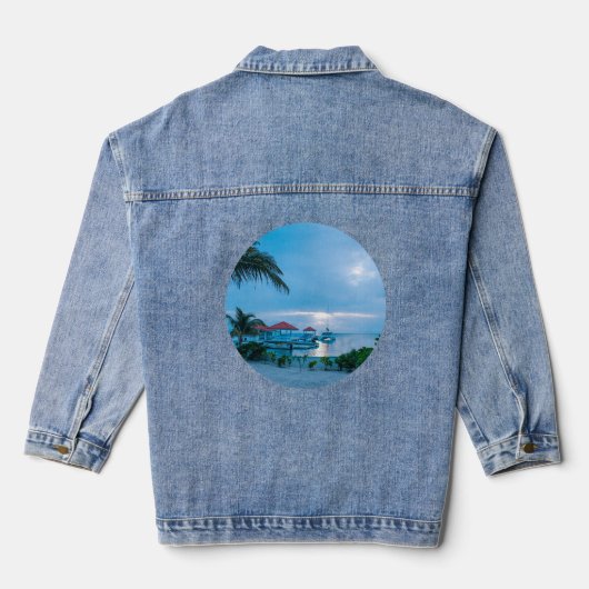 Tropical Oasis Denim Jacket: Palmbomen & Resort Denim Jacket (Achterkant)