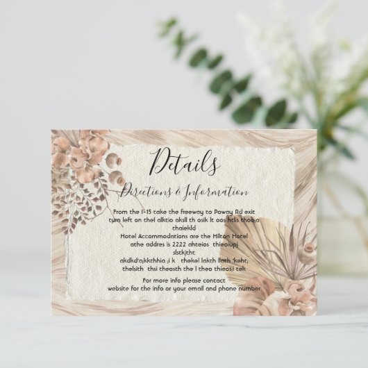 Tropical Oasis Palm Wedding Details en info kaart (Staand voorkant)