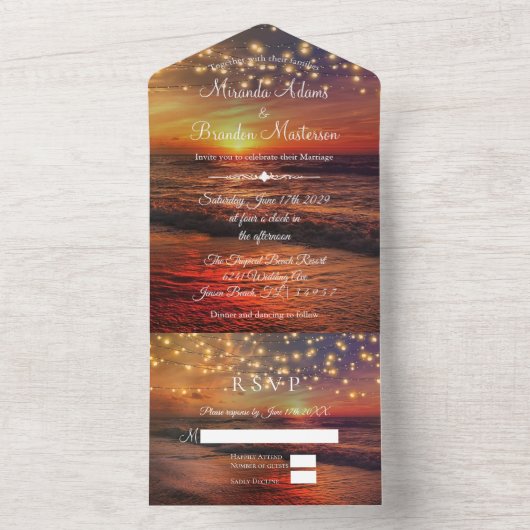 Tropical Ocean Beach Alles in één bruiloft uitnodi All In One Uitnodiging (Binnen)