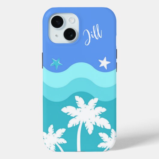 Tropical Ocean Breeze en Palm Trees iPhone Case (Achterkant)