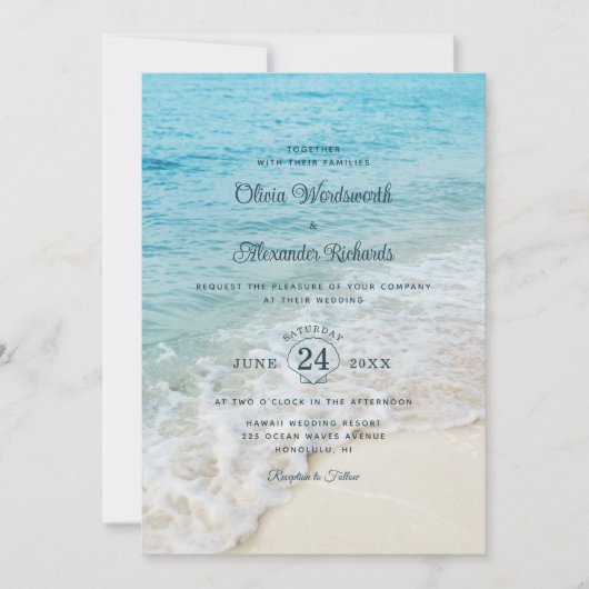 Tropical Ocean Destination Beach Wedding Kaart (Voorkant)