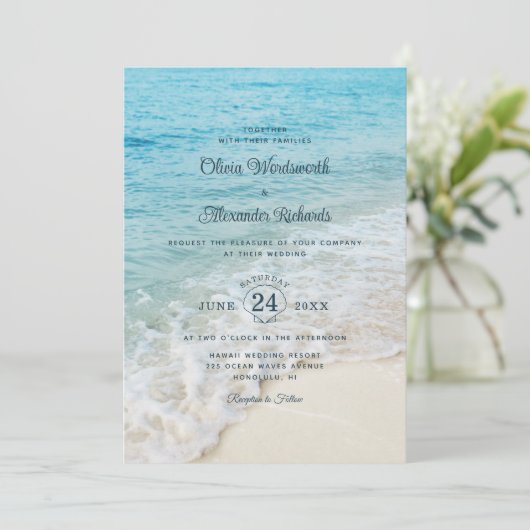 Tropical Ocean Destination Beach Wedding Kaart (Staand voorkant)