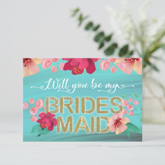 Tropical Ocean Gold Wil je mijn bruidsmeisje zijn? Kaart (Staand voorkant)