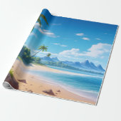 Tropical Ocean Island Sandy Beach Shore Cadeaupapier (Uitgerold)