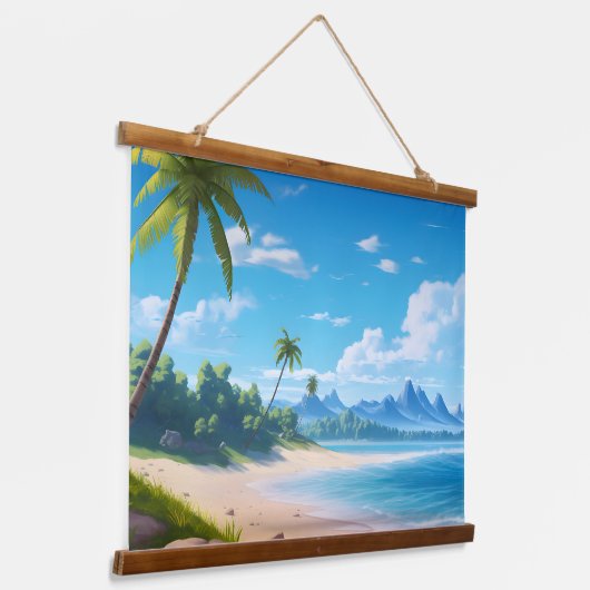 Tropical Ocean Island Sandy Beach Shore Hangend Wandkleed (Gebogen)