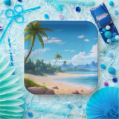 Tropical Ocean Island Sandy Beach Shore Papieren Bordje (Feest)