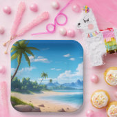 Tropical Ocean Island Sandy Beach Shore Papieren Bordje (Feest)
