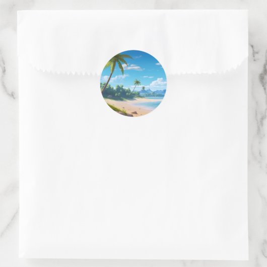 Tropical Ocean Island Sandy Beach Shore Ronde Sticker (Tas)