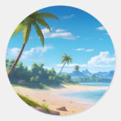 Tropical Ocean Island Sandy Beach Shore Ronde Sticker (Voorkant)