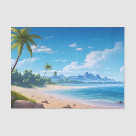 Tropical Ocean Island Sandy Beach Shore Tissuepapier (Voorkant)