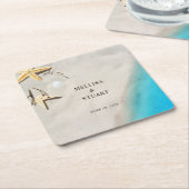 Tropical ocean sand starfish summer beach wedding  kartonnen onderzetters (Schuin)