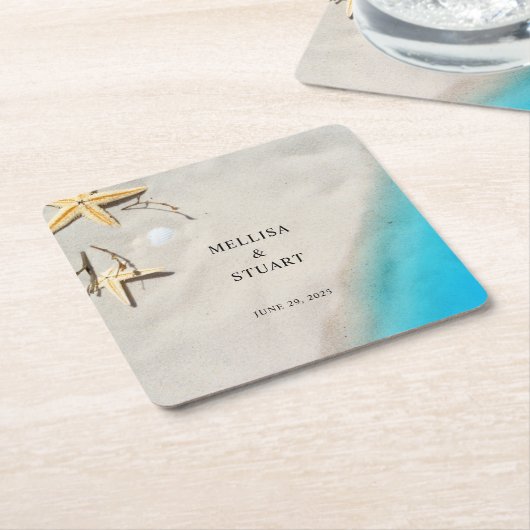 Tropical ocean sand starfish summer beach wedding  kartonnen onderzetters (Schuin)