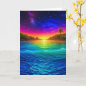 Tropical Ocean Sunset met Palm Trees Jubileum Kaart (Gele Bloem)