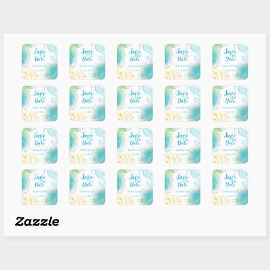 Tropical Ocean Wedding Square Sticker (Vel)
