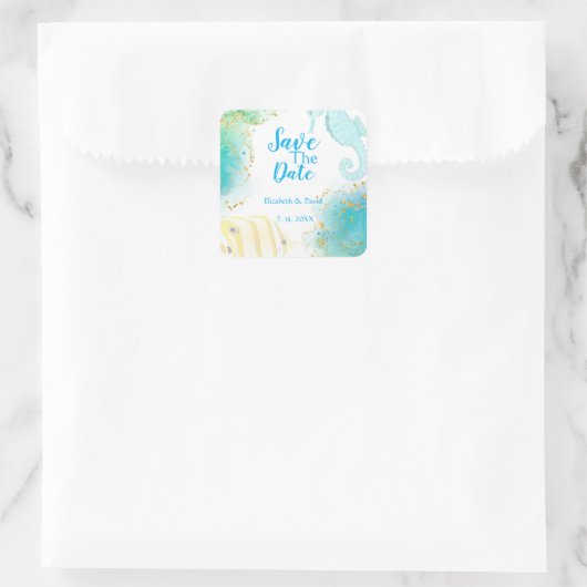 Tropical Ocean Wedding Square Sticker (Tas)