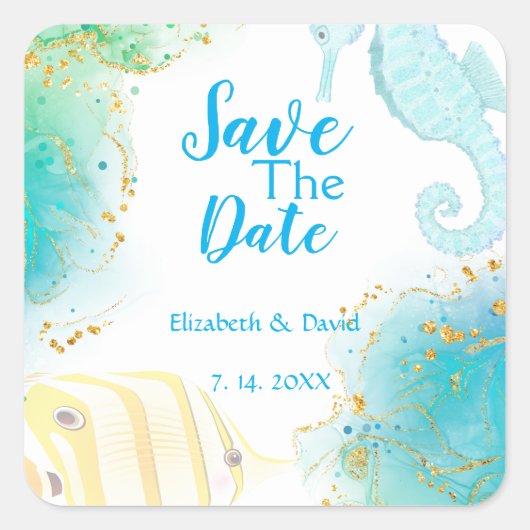 Tropical Ocean Wedding Square Sticker (Voorkant)