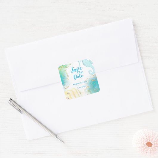 Tropical Ocean Wedding Square Sticker (Envelop)