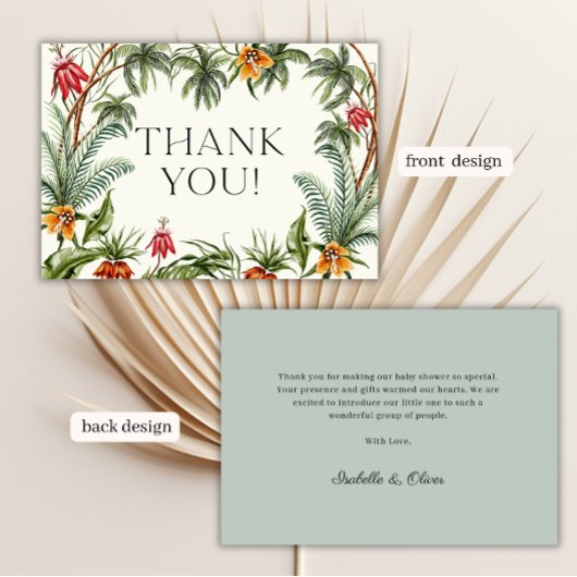 Tropical Oerwoud Baby shower dank u kaart