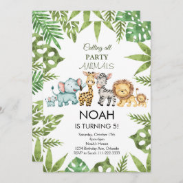 Tropical Oerwoud Safari Animals Verjaardagsuitnodi Kaart
