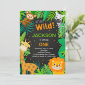 Tropical Oerwoud Safari Black Verjaardagsuitnodigi Kaart (Staand voorkant)