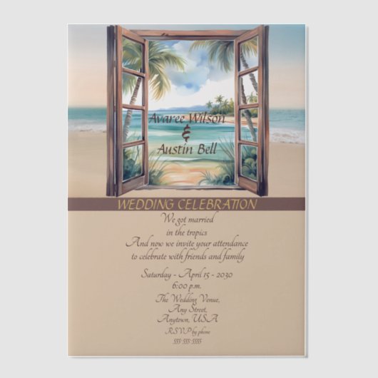 Tropical Open Window Ocean Beach Vellum Uitnodigingen (Voorkant)