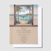 Tropical Open Window Ocean Beach Vellum Uitnodigingen (Offset)