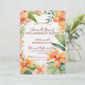 Tropical Orange Orchid & Greenery Engagement Party Kaart (Staand voorkant)