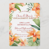 Tropical Orange Orchid & Greenery Engagement Party Kaart (Voorkant)