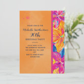 Tropical Orange Pink Floral 90th Birthday Kaart (Staand voorkant)
