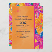 Tropical Orange Pink Floral 90th Birthday Kaart (Voorkant / Achterkant)