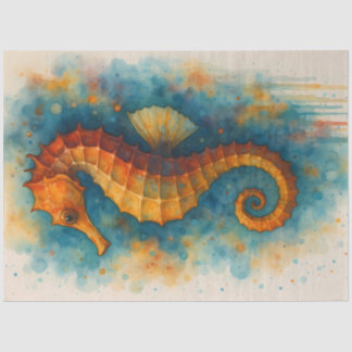 Tropical Orange Seahorse Watercolor Ocean Nautical Tissuepapier