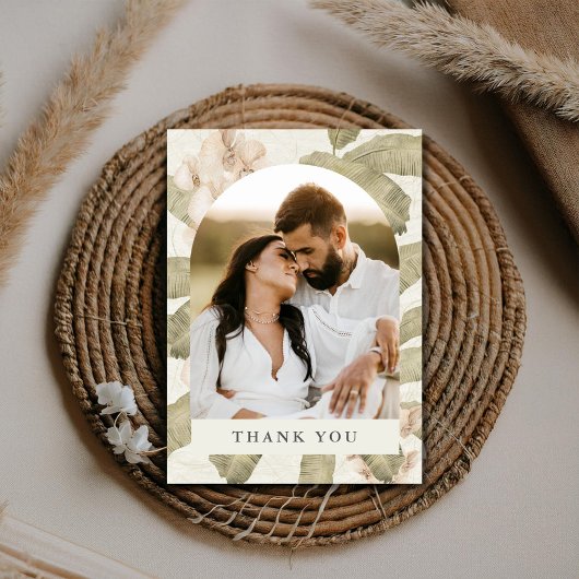 Tropical Orchid Botanical Wedding Photo Thank You  Bedankkaart