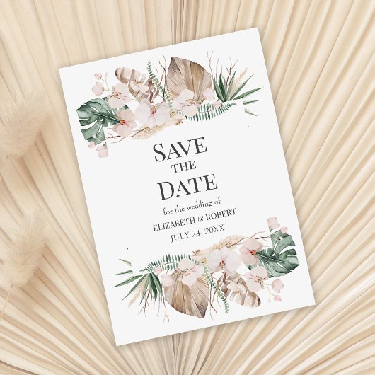 Tropical Orchid en Monstera Save The Date Kaart