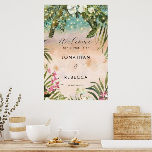 Tropical Orchid Lights Bruiloft Welkomstbord poste Poster (Keuken)