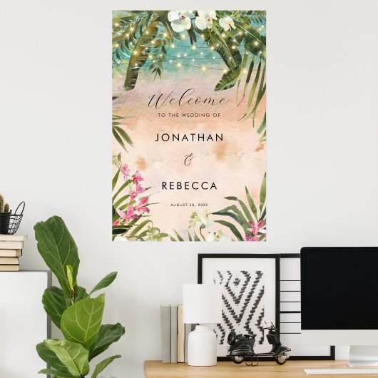 Tropical Orchid Lights Bruiloft Welkomstbord poste Poster (Thuiskantoor)