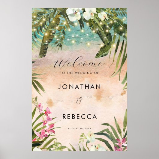 Tropical Orchid Lights Bruiloft Welkomstbord poste Poster (Voorkant)