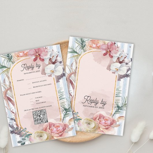Tropical Orchid QR Code Destination Wedding RSVP Kaartje